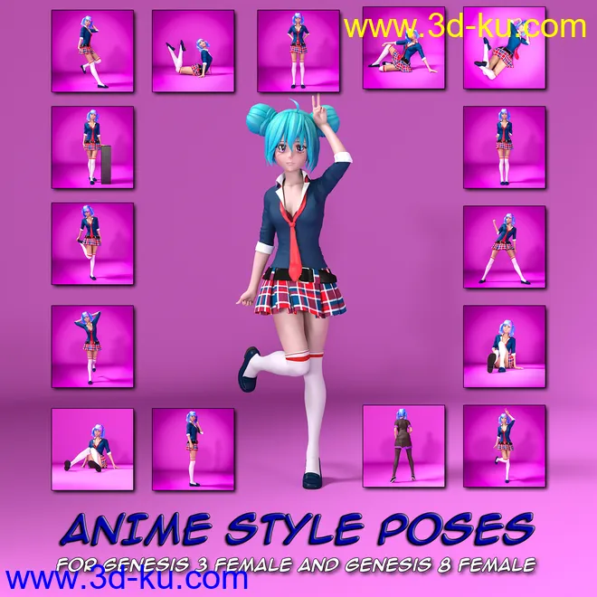 Anime Style Poses for G3F and G8F模型的图片1
