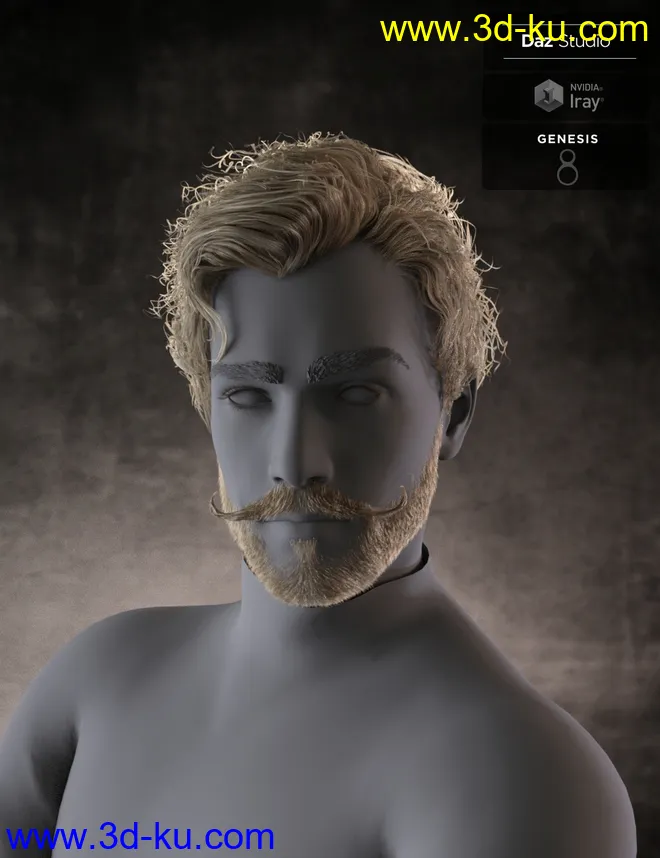 Bastien Curly Hair and Beard for Genesis 8 Male(s)模型的图片2