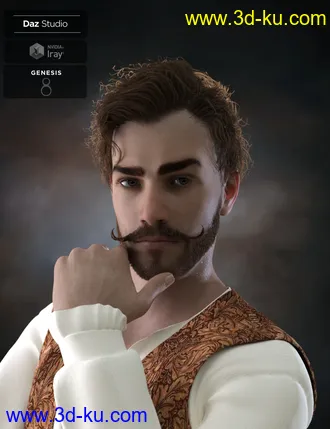 3D打印模型Bastien Curly Hair and Beard for Genesis 8 Male(s)的图片