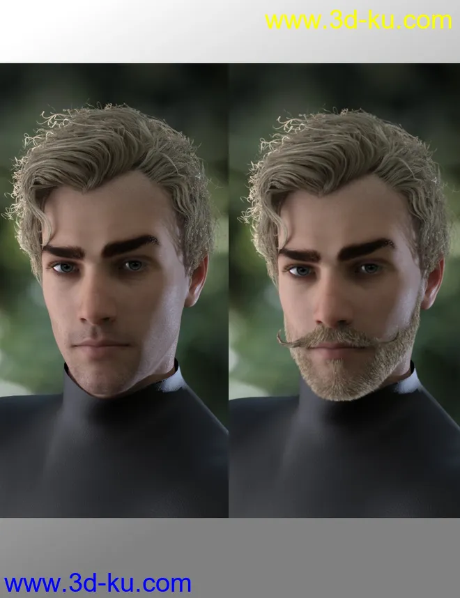 Bastien Curly Hair and Beard for Genesis 8 Male(s)模型的图片4