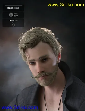 3D打印模型Bastien Curly Hair and Beard for Genesis 8 Male(s)的图片