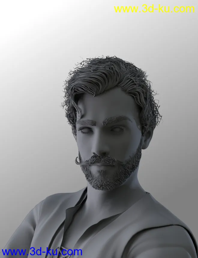 Bastien Curly Hair and Beard for Genesis 8 Male(s)模型的图片8