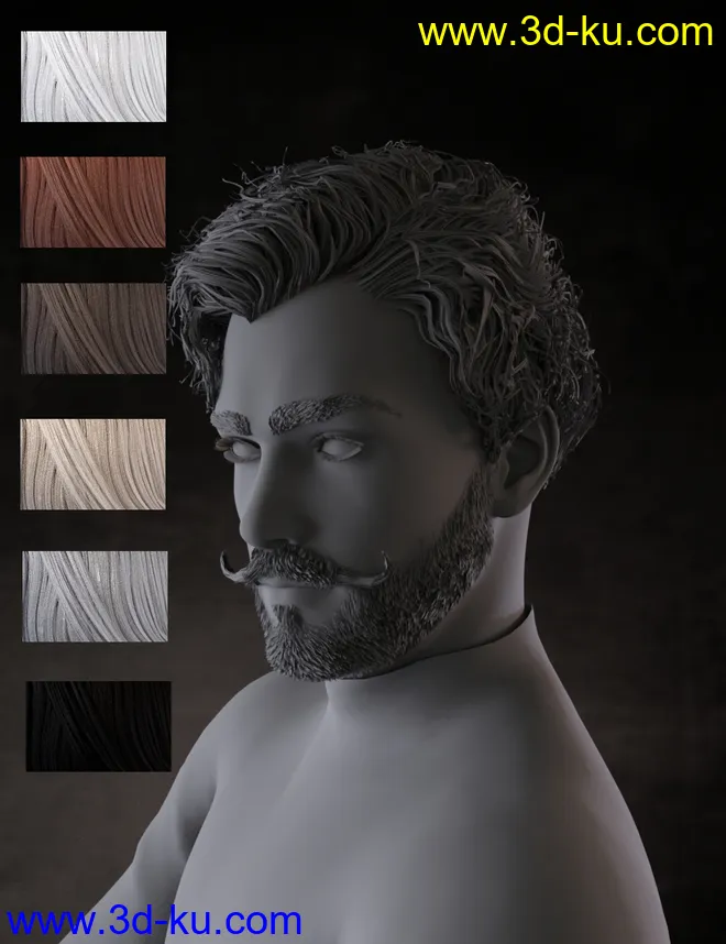 Bastien Curly Hair and Beard for Genesis 8 Male(s)模型的图片9