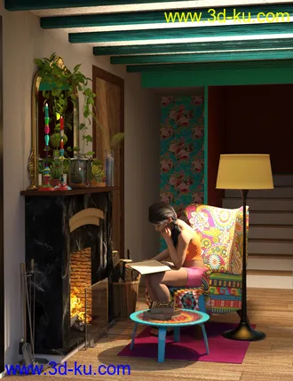 3D打印模型Boho Cottage - Base and Fireplace的图片