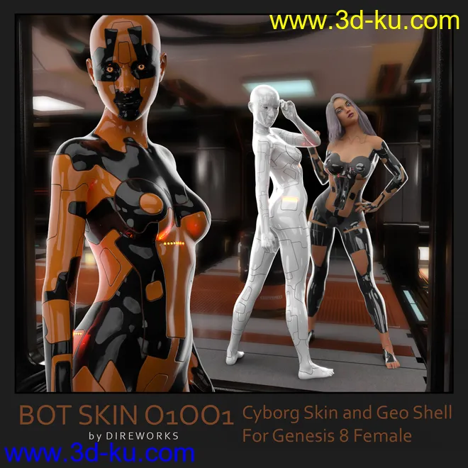 BotSkin. Double Layer Cyborg Skin - Materials and Geo Shell for Genesis 8 Female模型的图片1