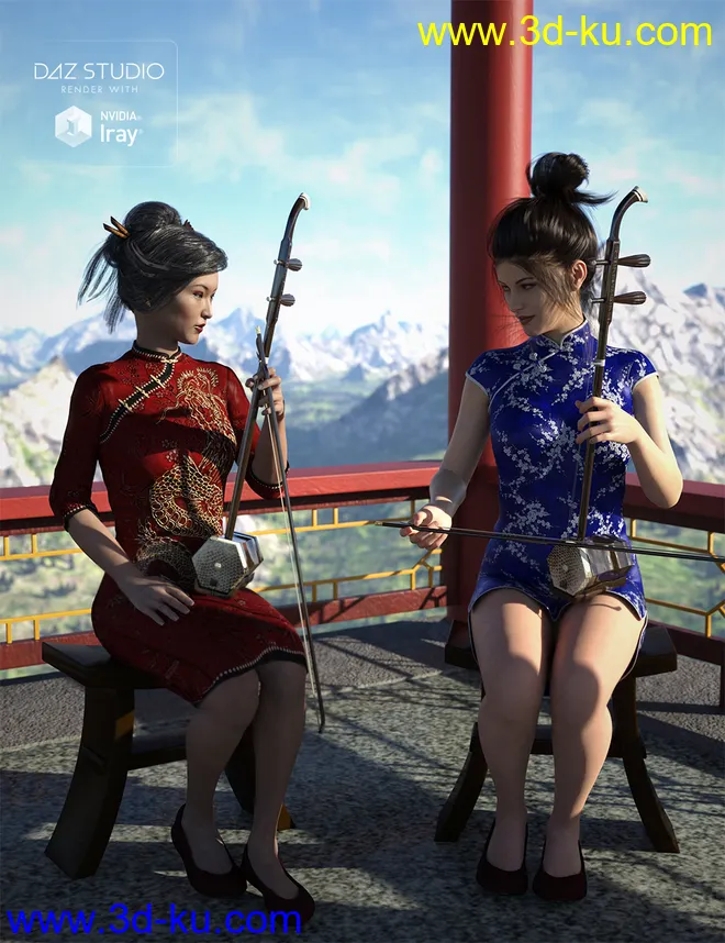 Chinese Erhu and Poses for Genesis 3 and 8 Female(s)模型的图片1