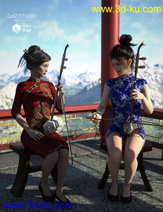 3D打印模型Chinese Erhu and Poses for Genesis 3 and 8 Female(s)的图片