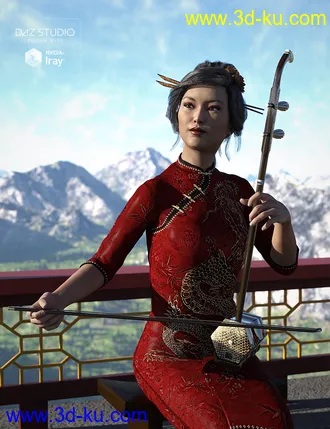 3D打印模型Chinese Erhu and Poses for Genesis 3 and 8 Female(s)的图片