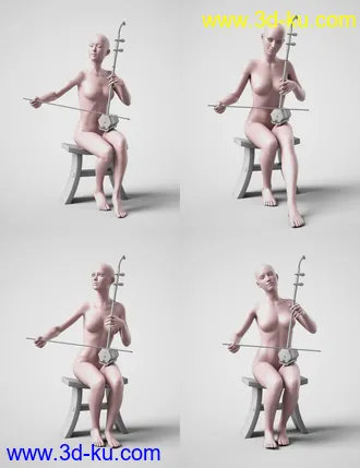 3D打印模型Chinese Erhu and Poses for Genesis 3 and 8 Female(s)的图片