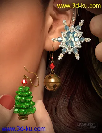 3D打印模型Christmas Earrings for Genesis 2 Female(s)的图片