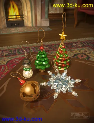 3D打印模型Christmas Earrings for Genesis 2 Female(s)的图片