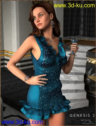 3D打印模型Cocktail Hour Dress for Genesis 2 Female(s)的图片