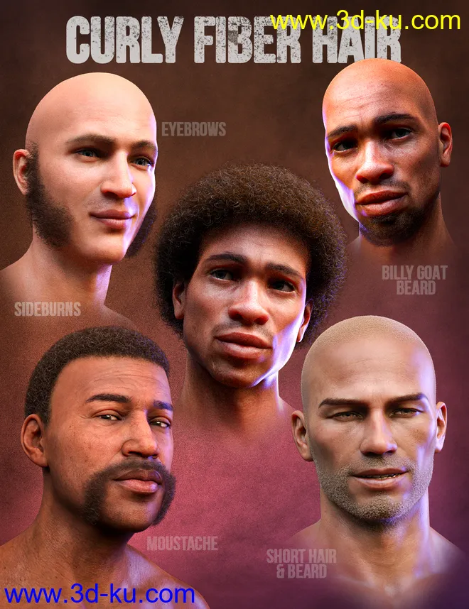 Curly Hair and Facial Hair for Genesis 8 Males模型的图片2