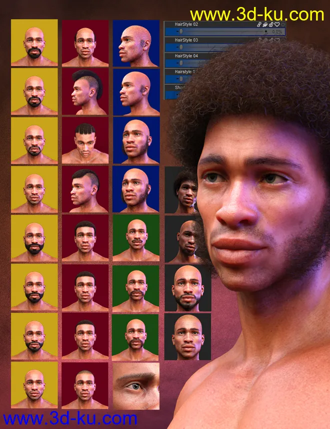 Curly Hair and Facial Hair for Genesis 8 Males模型的图片6