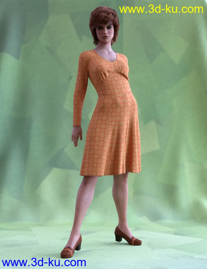 dForce 70's Work Dress for Genesis 8 Female(s)模型的图片2