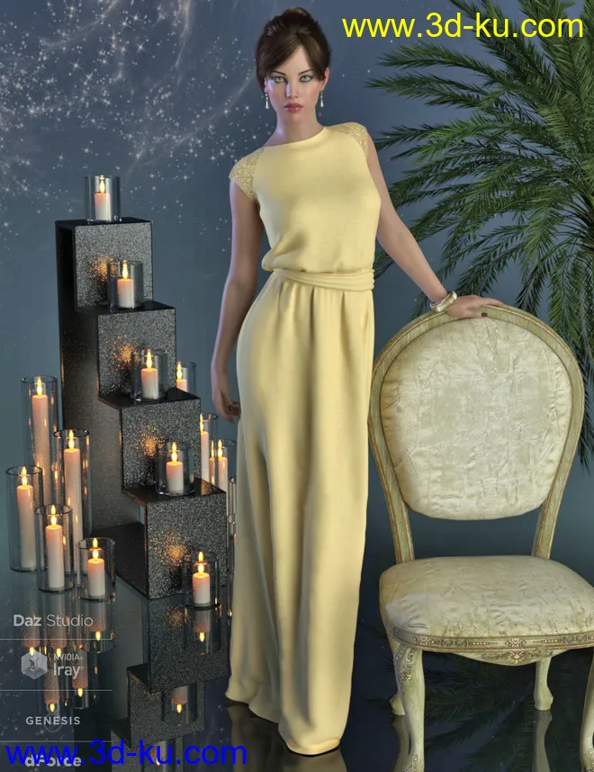 dForce Angelica Gown for Genesis 8 Female(s)模型的图片1