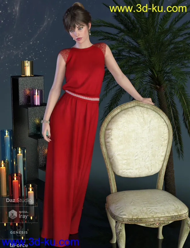 dForce Angelica Gown for Genesis 8 Female(s)模型的图片4