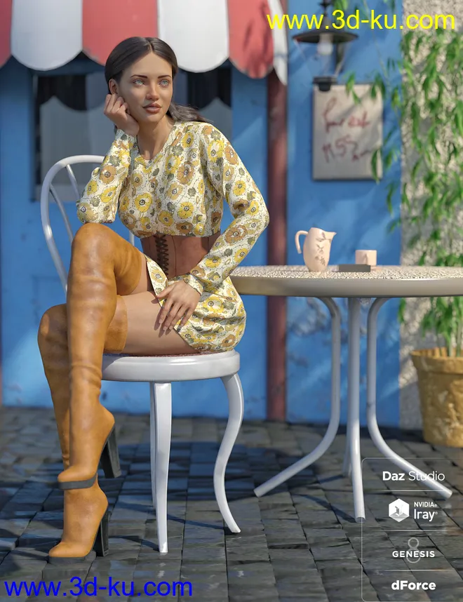 dForce Bustier Dress Outfit Textures模型的图片3