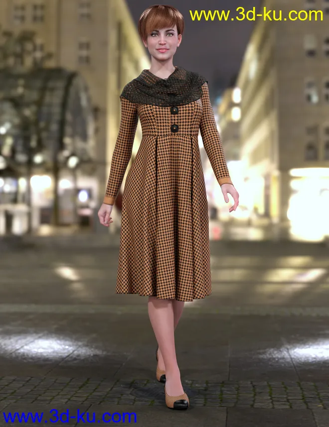 dForce Chilly Day Coat-Dress Outfit for Genesis 8 Female(s)模型的图片1