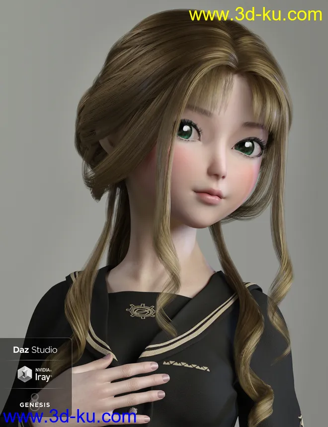 dForce Dalia Hair for Genesis 8 Females模型的图片3