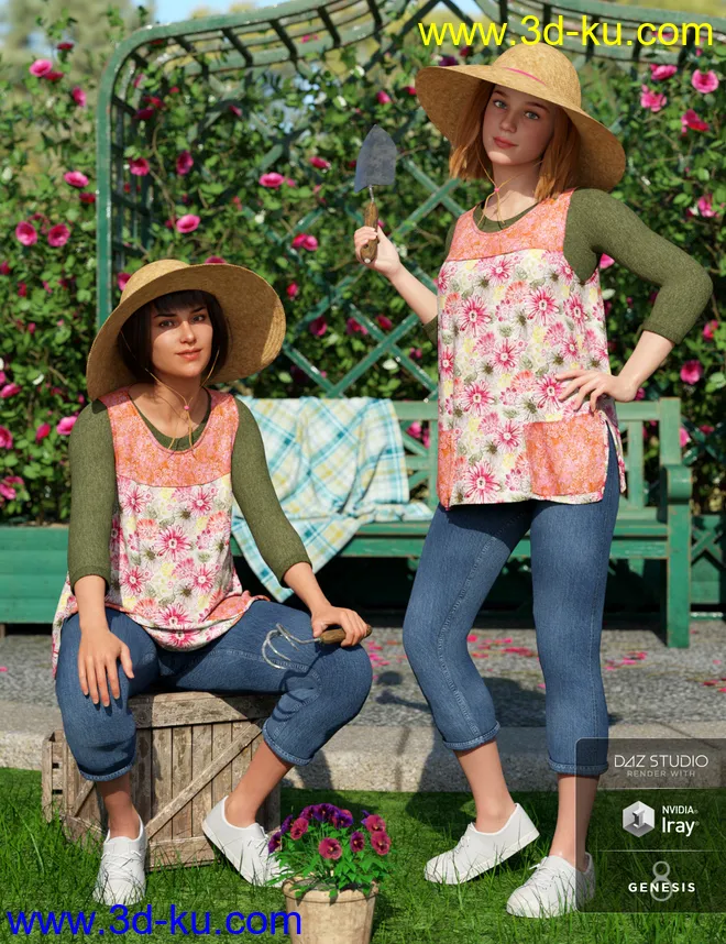 dForce Gardening Set Outfit for Genesis 8 Female(s)模型的图片4