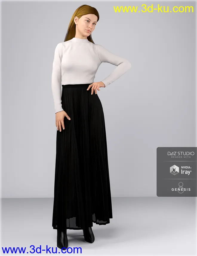 dForce HnC Pleated Skirt Outfit for Genesis 8 Females模型的图片2