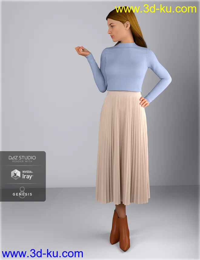 dForce HnC Pleated Skirt Outfit for Genesis 8 Females模型的图片3