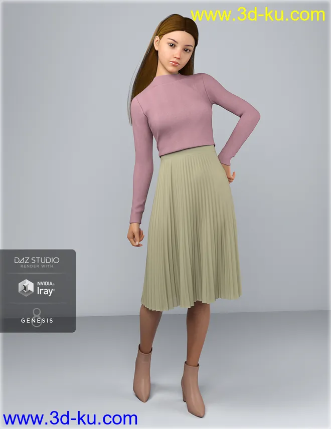 dForce HnC Pleated Skirt Outfit for Genesis 8 Females模型的图片4