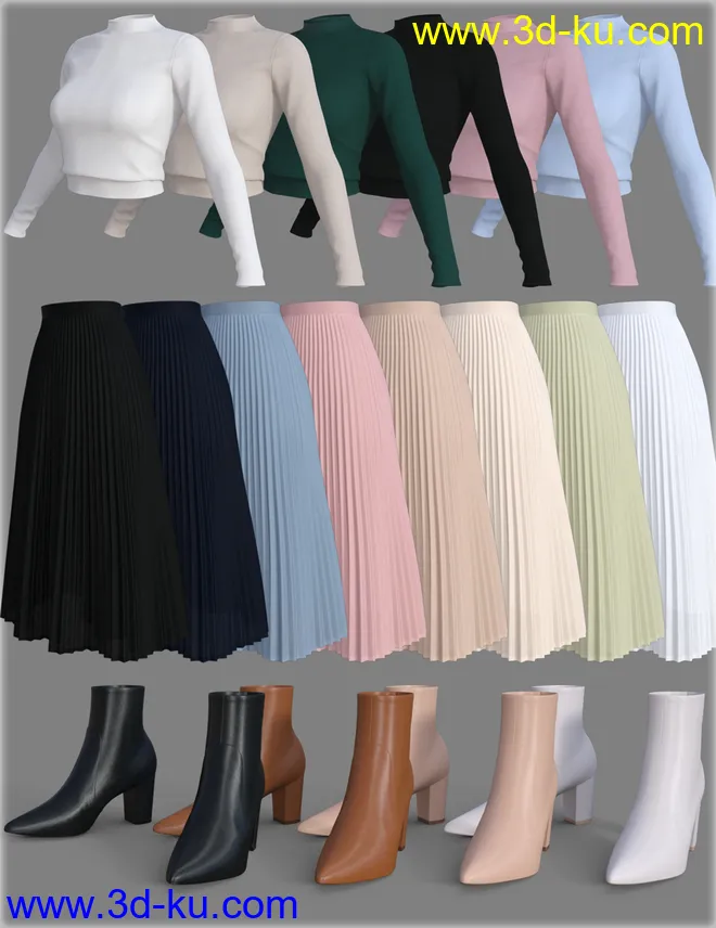 dForce HnC Pleated Skirt Outfit for Genesis 8 Females模型的图片9