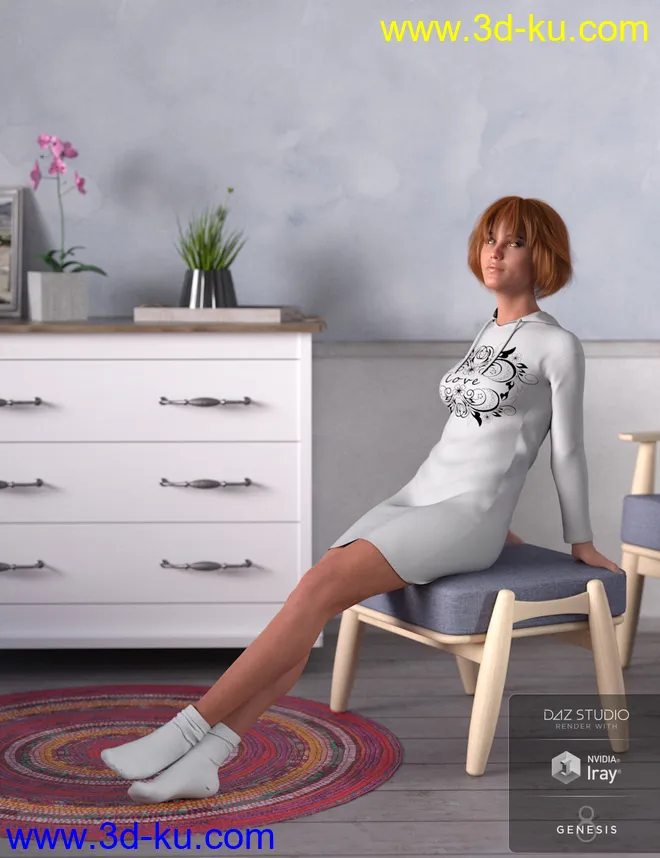 dForce Hoody Dress for Genesis 8 Female(s)模型的图片2