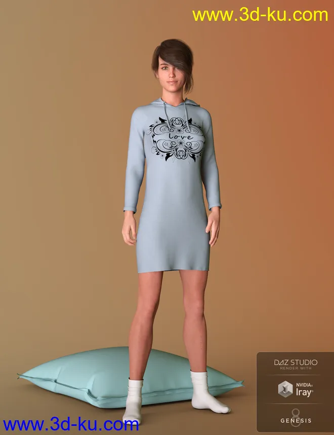 dForce Hoody Dress for Genesis 8 Female(s)模型的图片3