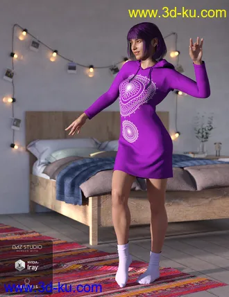 3D打印模型dForce Hoody Dress for Genesis 8 Female(s)的图片