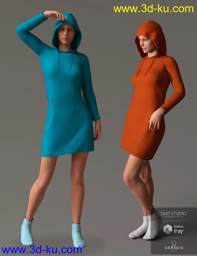 dForce Hoody Dress for Genesis 8 Female(s)模型的图片5