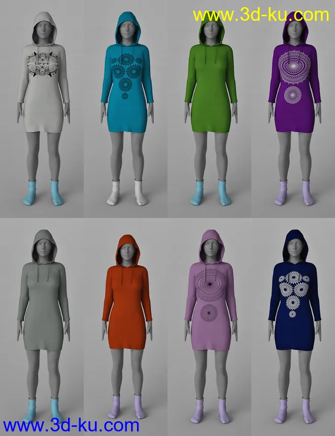 dForce Hoody Dress for Genesis 8 Female(s)模型的图片7