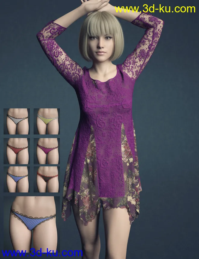 dForce Lace Blouse Outfit for Genesis 8 Female(s)模型的图片3