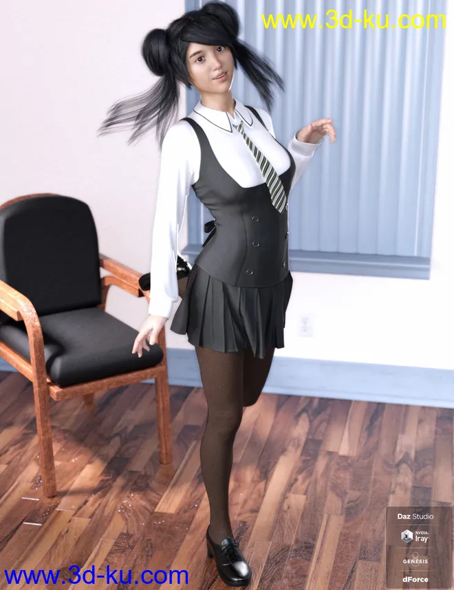 dForce Stylish School Uniform for Genesis 8 Female(s)模型的图片1