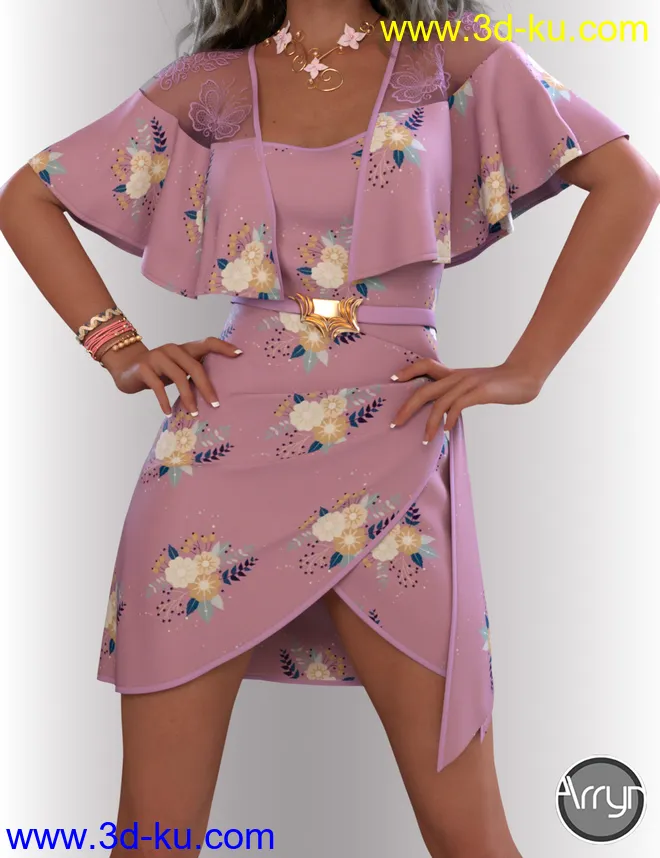 dForce Traci Holiday Dress Outfit for Genesis 8 Female(s)模型的图片2