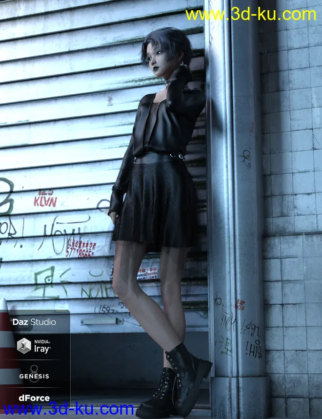 FE dForce Irregular Skirt Punk Outfit for Genesis 8 Females模型的图片2