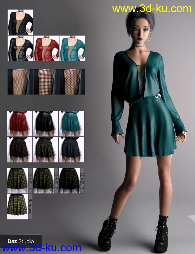 FE dForce Irregular Skirt Punk Outfit for Genesis 8 Females模型的图片4