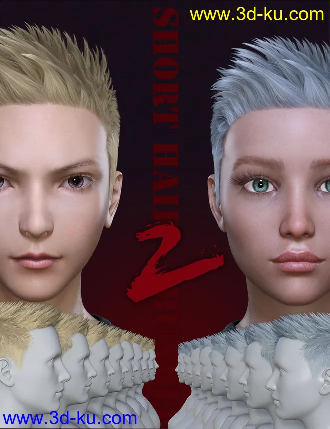 FE Short Hair Vol 2 for Genesis 8模型的图片1