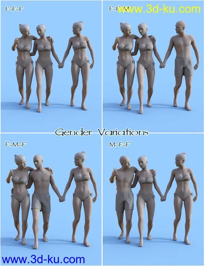 FF's Triad Romance Poses for Genesis 8模型的图片2