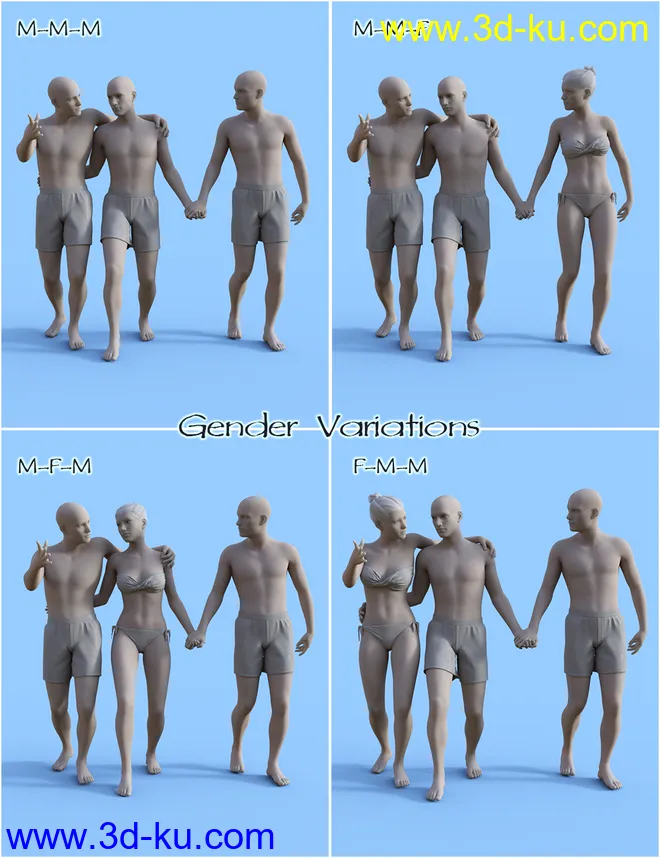 FF's Triad Romance Poses for Genesis 8模型的图片3