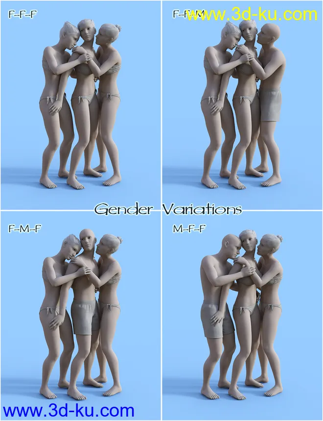 FF's Triad Romance Poses for Genesis 8模型的图片5