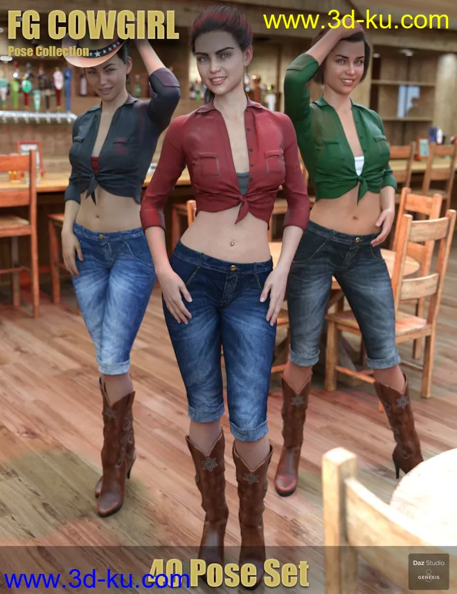 FG Cowgirl Pose Collection for Genesis 8模型的图片1