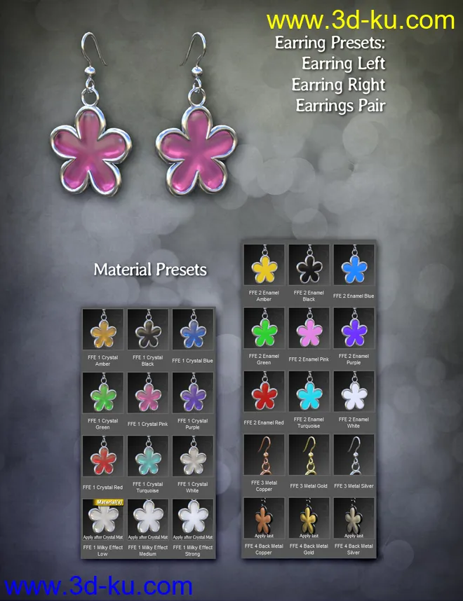 Flower Earrings for Genesis 8 Females模型的图片4