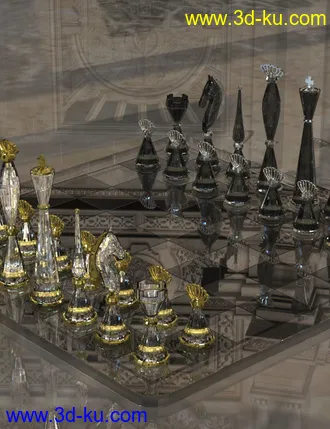 3D打印模型Glass Gambit - Chess Set and Shader Presets for DAZ Studio的图片