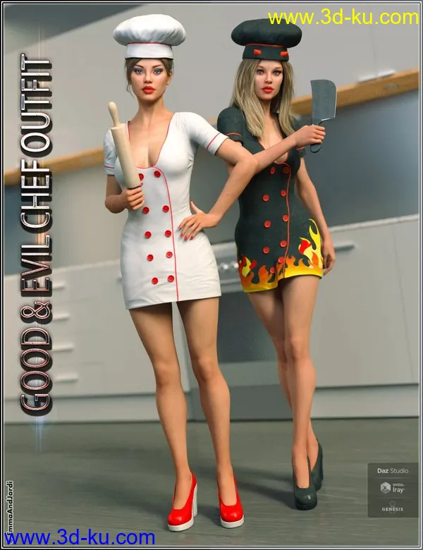 Good and Evil Chef Outfit And Poses For Genesis 8 Female(s)模型的图片1