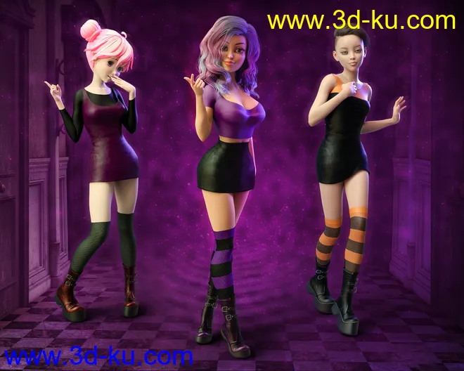 Gothic Girl Outfit for Helena and Genesis 8 Females模型的图片2