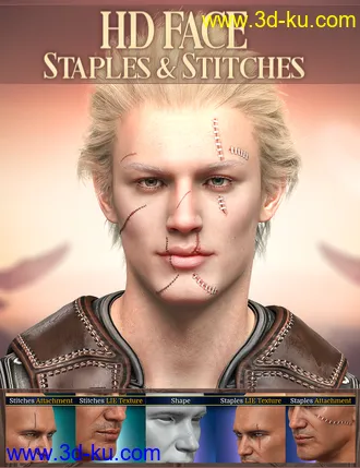 HD Face Staples and Stitches for Genesis 8 Males模型的图片1