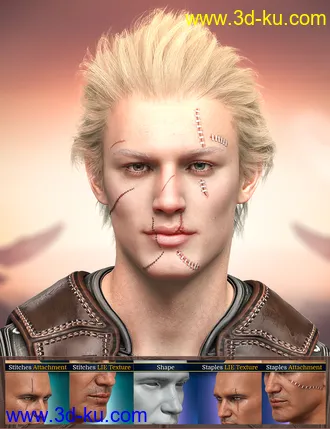 3D打印模型HD Face Staples and Stitches for Genesis 8 Males的图片
